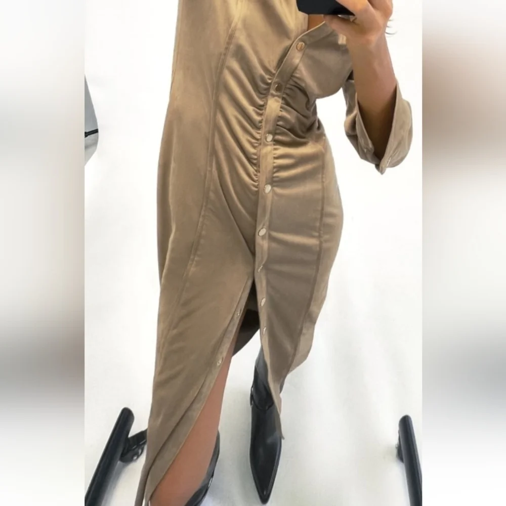 Zara Ruched Faux Suede Midi Dress Sz-XXL - Picture 2 of 9